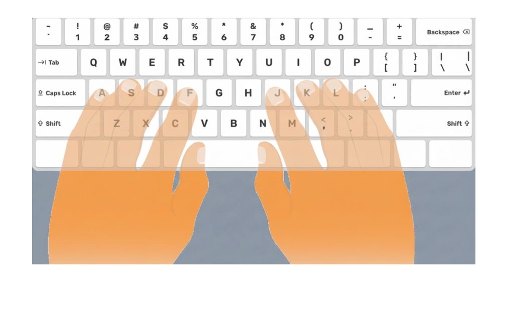 Finger placement guide showing correct hand position on keyboard